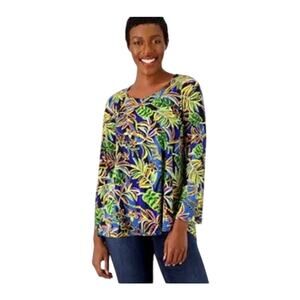 ATTITUDES BY RENEE Tropical Print Knit Swing Tunic Long Sleeve High Low NWT XS